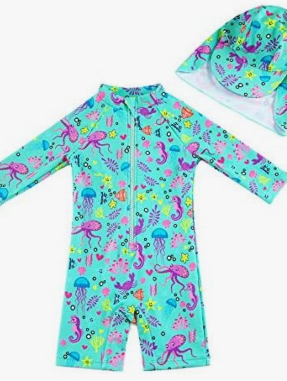 Up And Fast One Piece Infant Sea Creature Swimsuit And Hat Size 6-9 Months